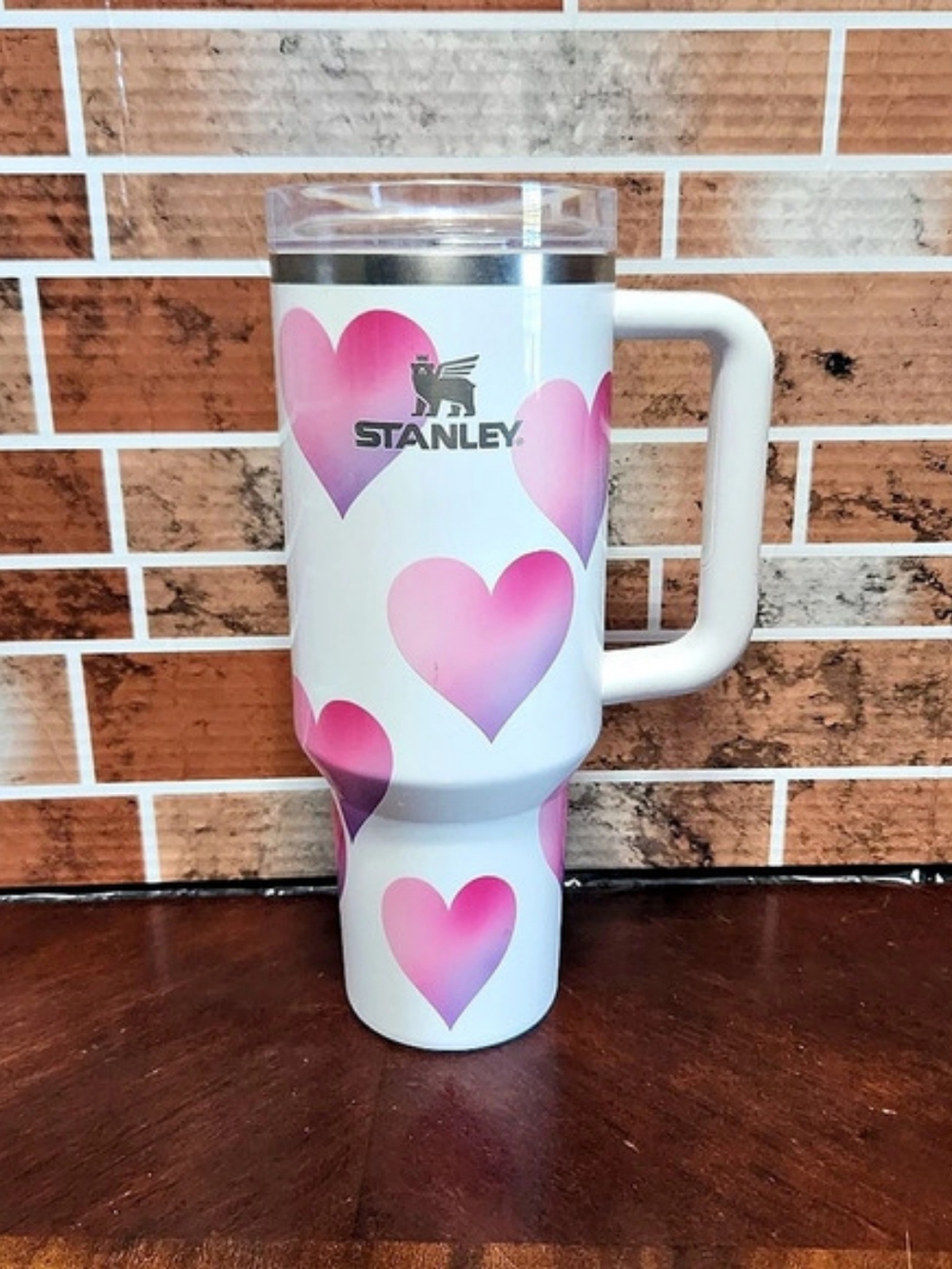 Stanley Quencher H2.0 FlowState Tumbler Pink Heart Print Tumbler